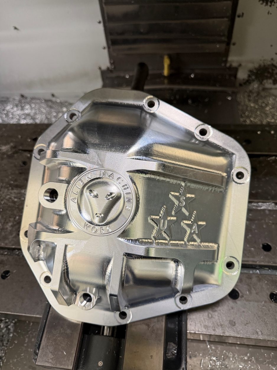 Dana 60 billet aluminum differential cover CNC machined from 6061-T6 aluminum by Alien Machine Worx