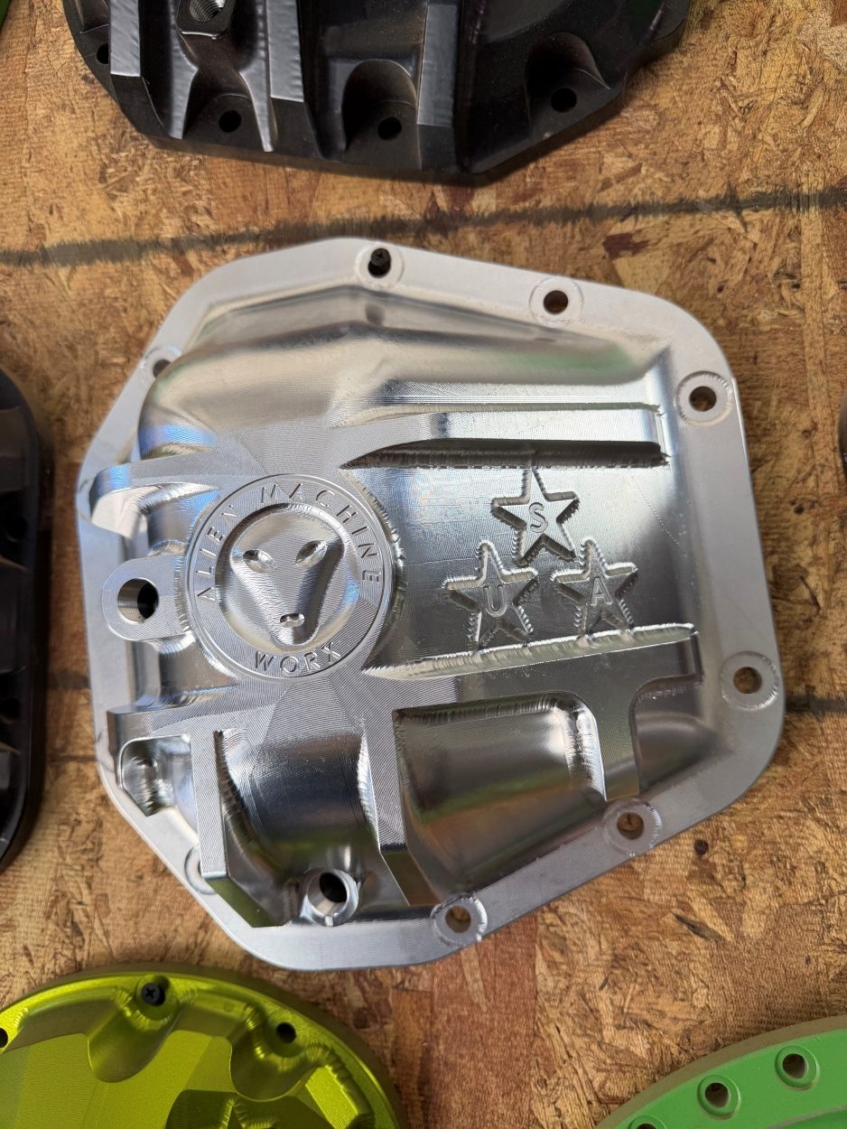 Dana 60 billet aluminum differential cover CNC machined from 6061-T6 aluminum by Alien Machine Worx